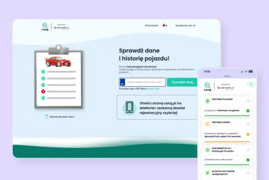 Widok strony i aplikacji mobilnej CarQ