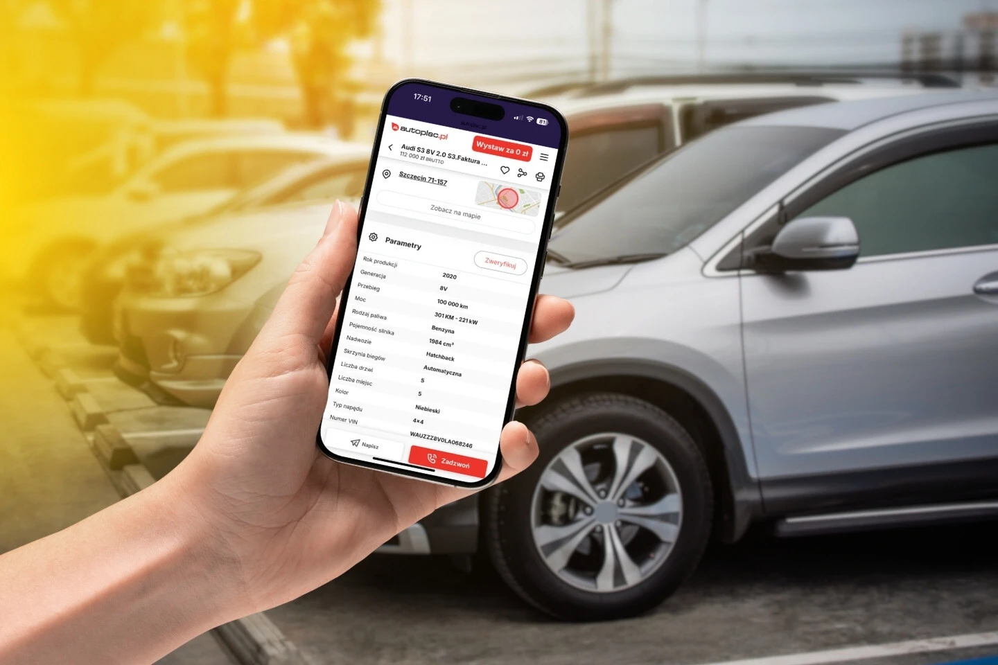 Widok strony i aplikacji mobilnej CarVerification