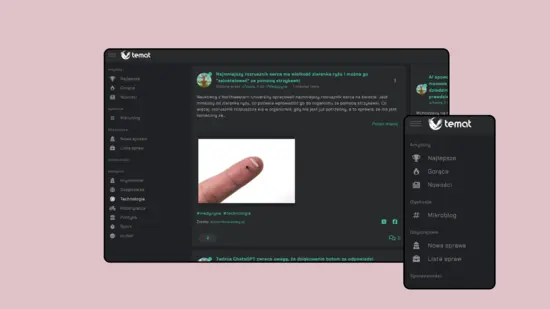 Strona Temat.pl na laptopie i telefonie
